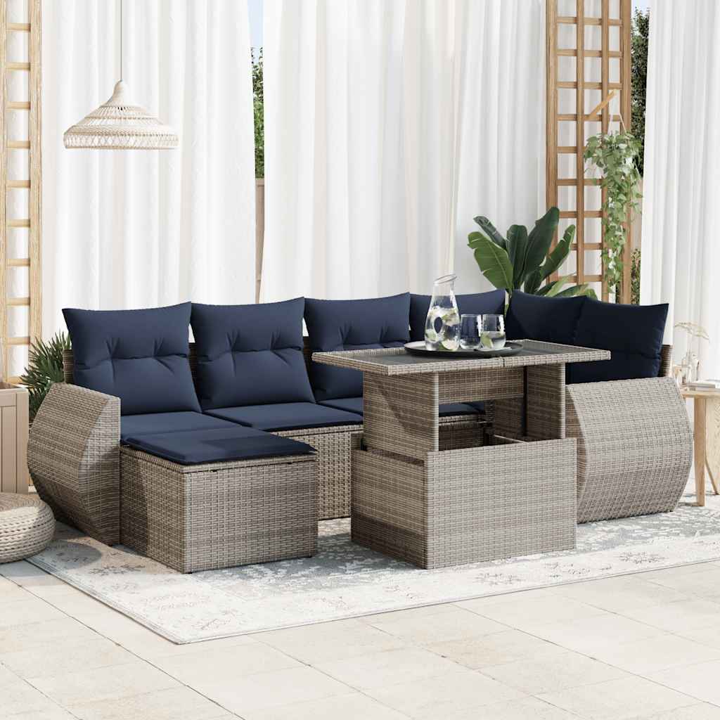 7-Tlg. Garten-Sofagarnitur Mit Kissen Poly Rattan Akazie