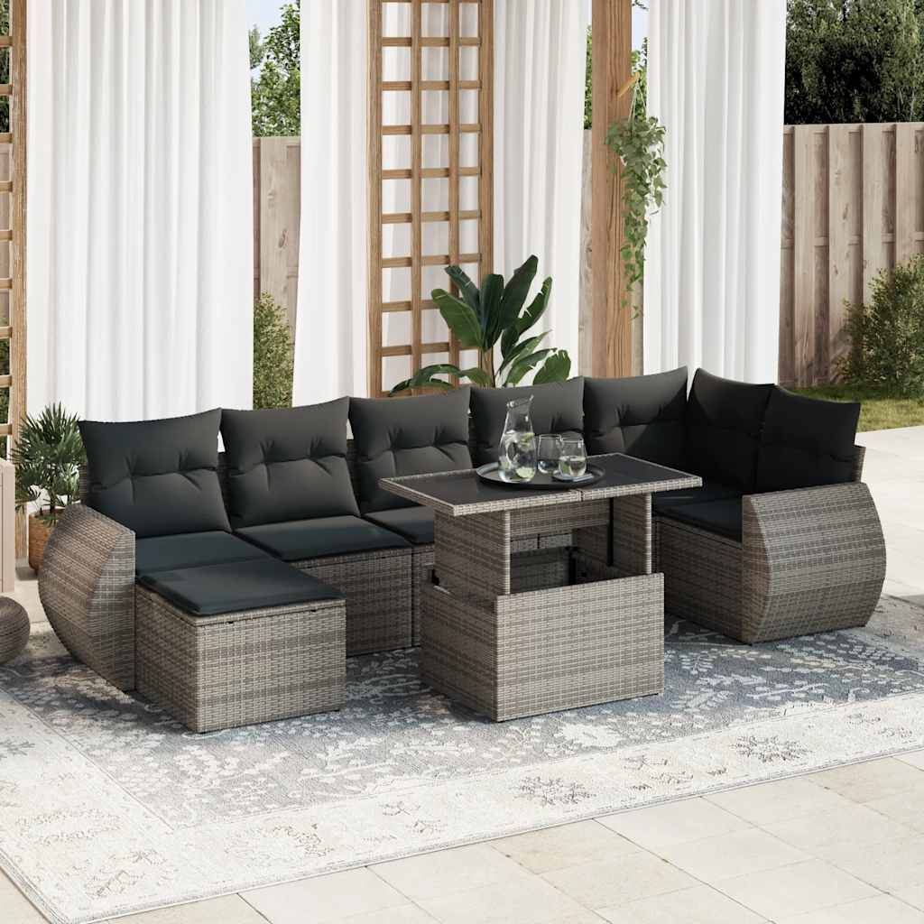 8-Tlg. Garten-Sofagarnitur Mit Kissen Beige Poly Rattan