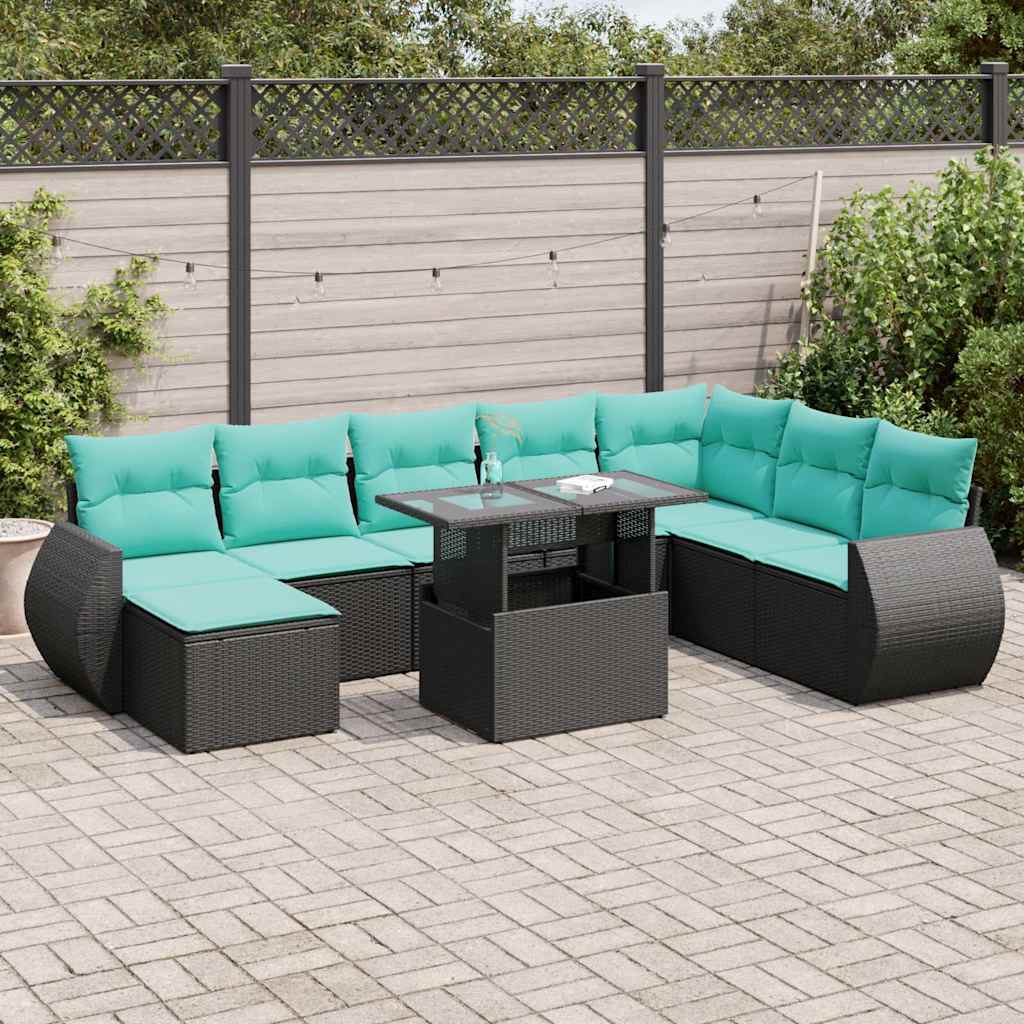 9-Teiliges Gartensofa-Set Mit Kissen, Es Polyrattan