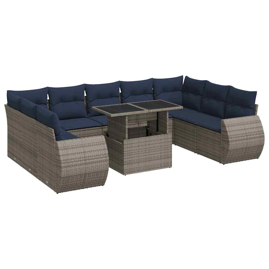 10-Tlg. Garten-Sofagarnitur Mit Kissen Poly Rattan Akazie