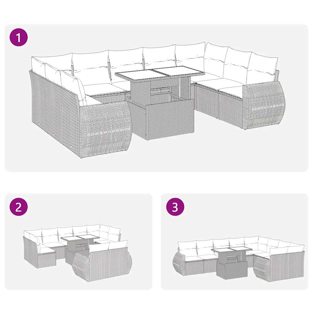 10-Tlg. Garten-Sofagarnitur Mit Kissen Poly Rattan Akazie