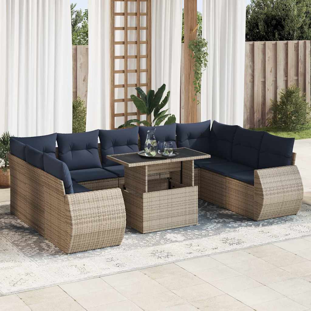 10-Tlg. Garten-Sofagarnitur Mit Kissen Poly Rattan Akazie