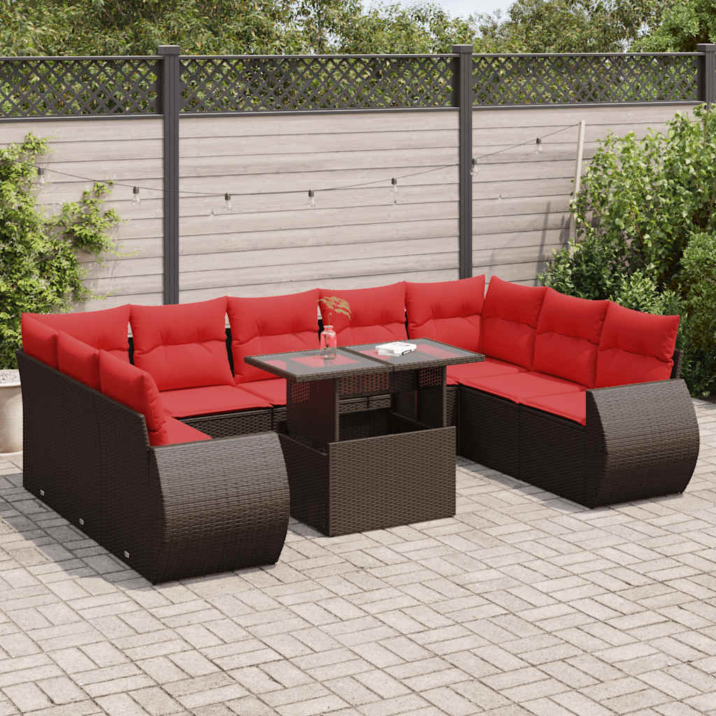 10-Tlg. Garten-Sofagarnitur Mit Kissen Poly Rattan Akazie
