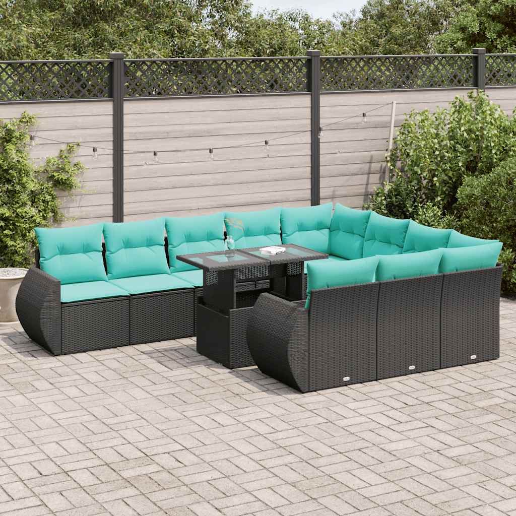 11-Tlg. Garten-Sofagarnitur Mit Kissen Poly Rattan