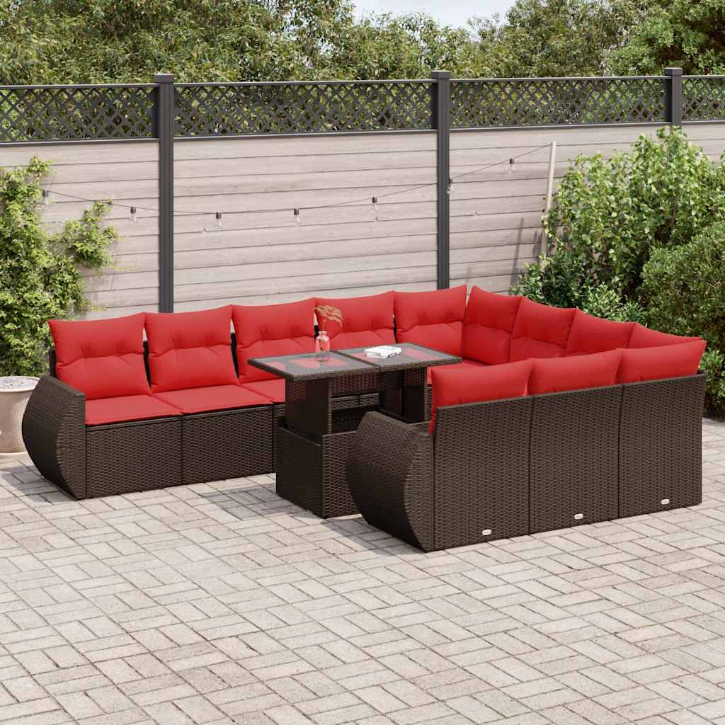 11-Tlg. Garten-Sofagarnitur Mit Kissen Poly Rattan