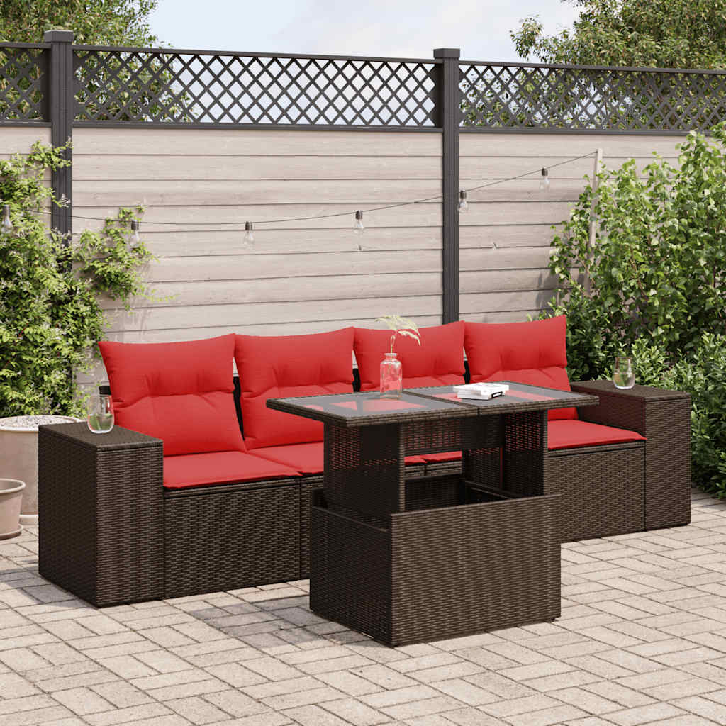 5-Teiliges Gartensofa-Set Mit Kissen, Es Polyrattan