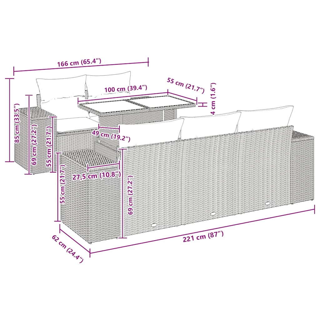6-Tlg. Garten-Sofagarnitur Mit Kissen Poly Rattan