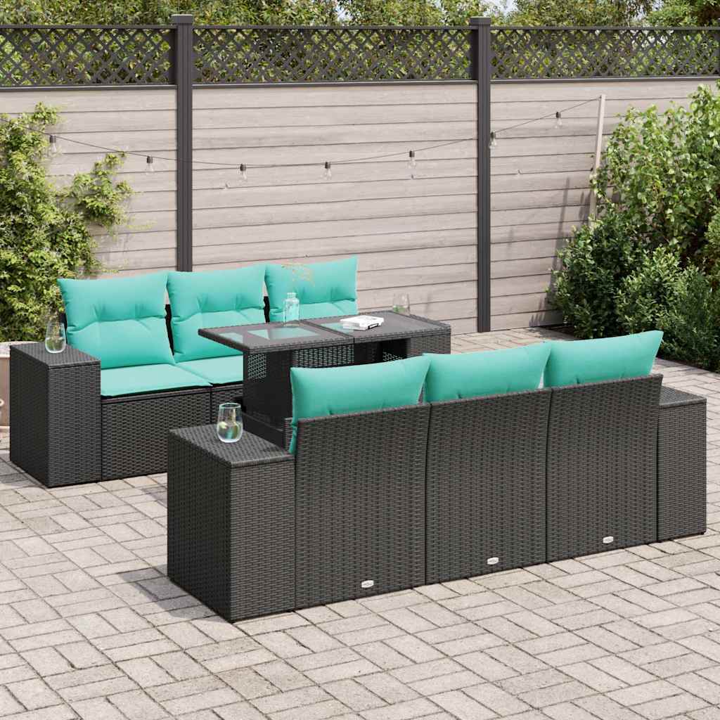 7-Tlg. Garten-Sofagarnitur Mit Kissen Poly Rattan Akazie