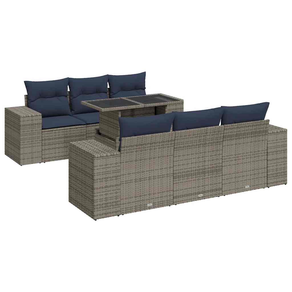 7-Tlg. Garten-Sofagarnitur Mit Kissen Poly Rattan Akazie