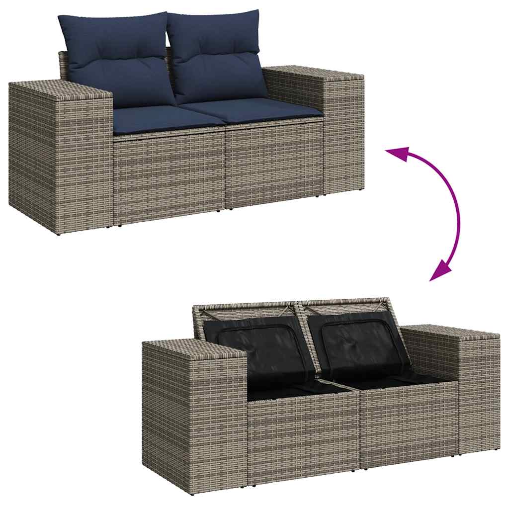 7-Tlg. Garten-Sofagarnitur Mit Kissen Poly Rattan Akazie