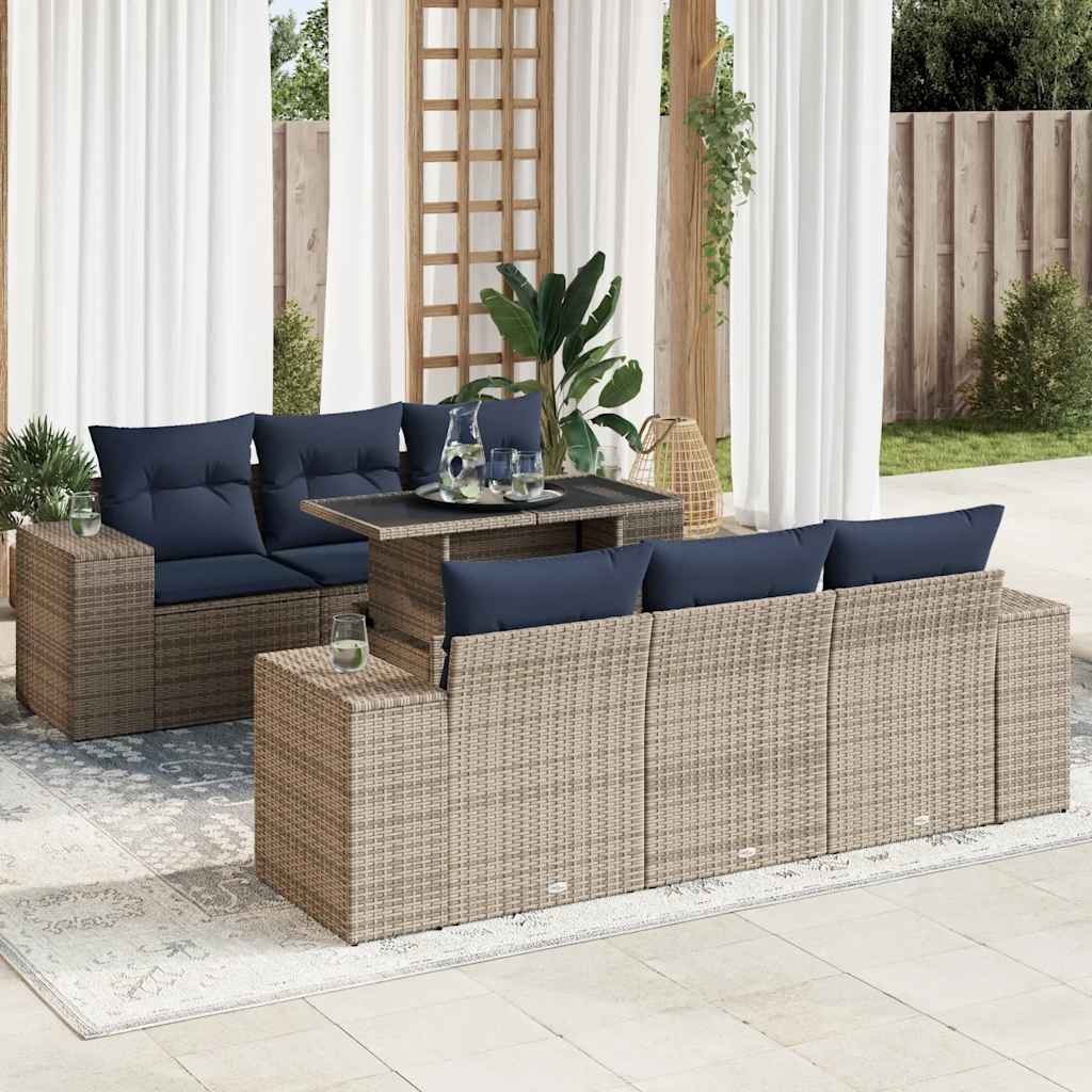 7-Tlg. Garten-Sofagarnitur Mit Kissen Poly Rattan Akazie