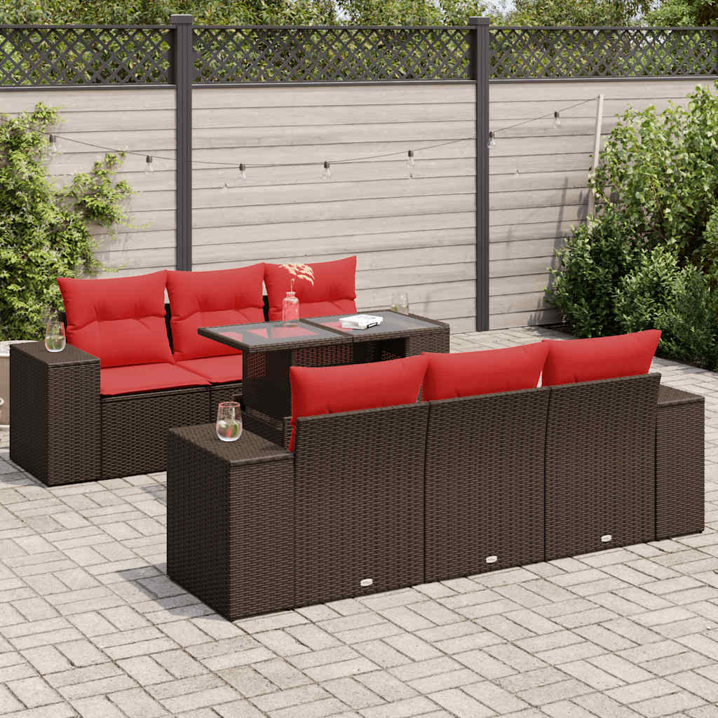 7-Tlg. Garten-Sofagarnitur Mit Kissen Poly Rattan Akazie