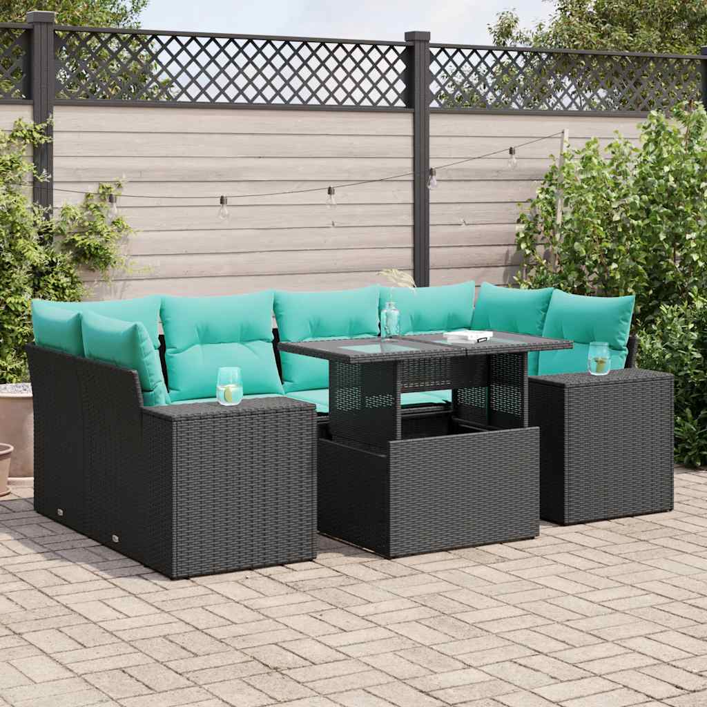 7-Tlg. Garten-Sofagarnitur Mit Kissen Poly Rattan