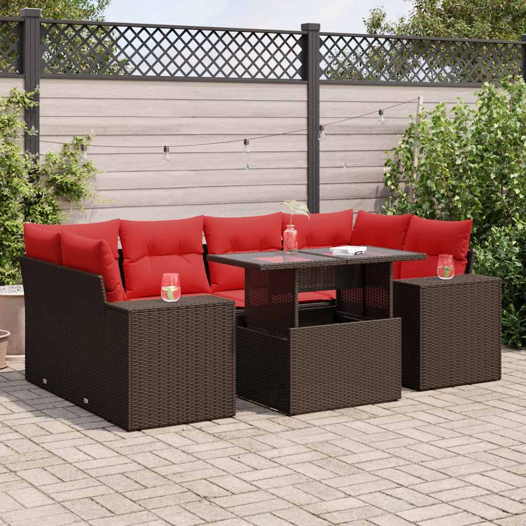 7-Tlg. Garten-Sofagarnitur Mit Kissen Poly Rattan