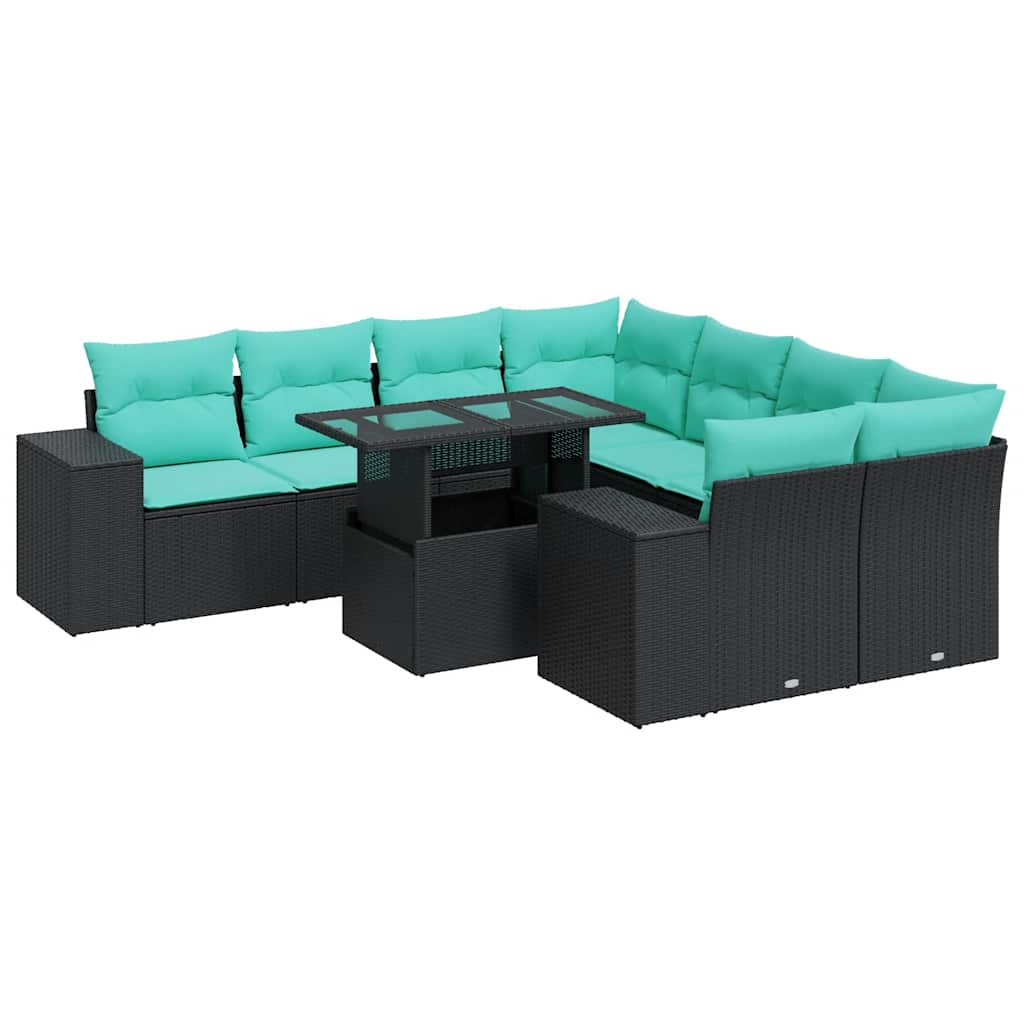 9-Tlg. Garten-Sofagarnitur Mit Kissen Poly Rattan