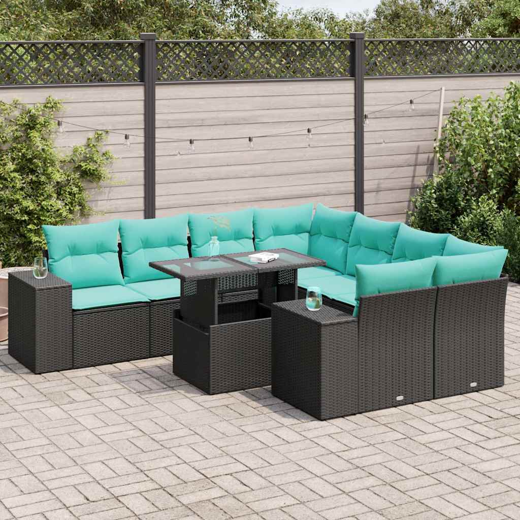 9-Tlg. Garten-Sofagarnitur Mit Kissen Poly Rattan