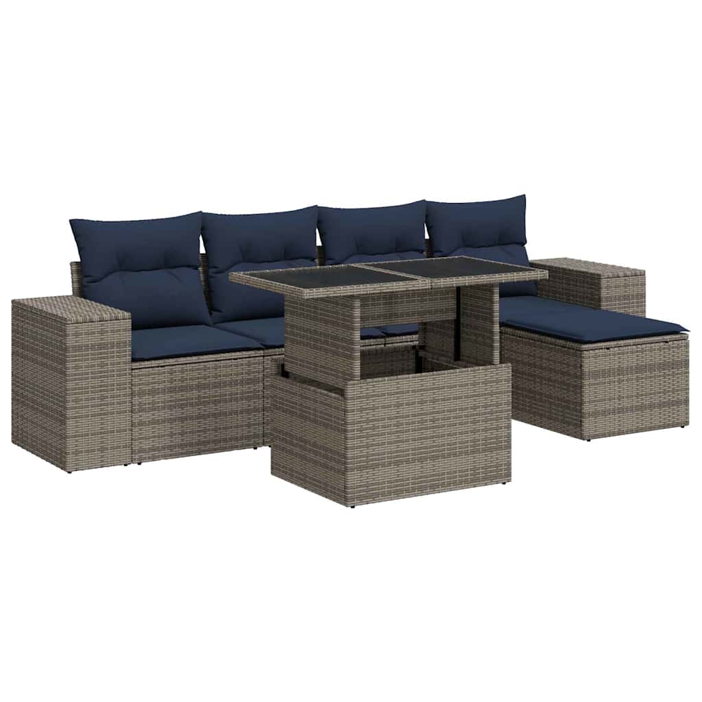 6-Tlg. Garten-Sofagarnitur Mit Kissen Poly Rattan Akazie