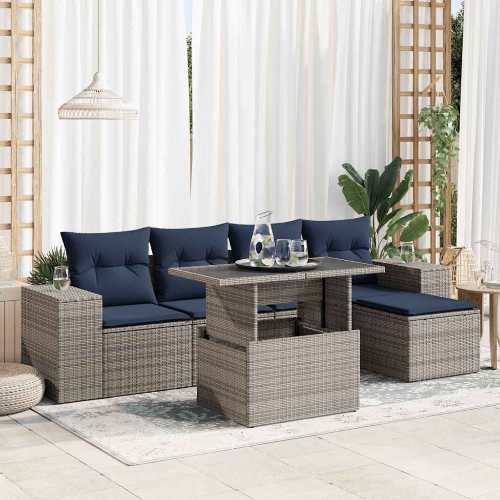 6-Tlg. Garten-Sofagarnitur Mit Kissen Poly Rattan Akazie