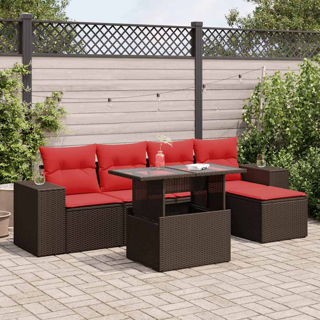 6-Tlg. Garten-Sofagarnitur Mit Kissen Poly Rattan Akazie