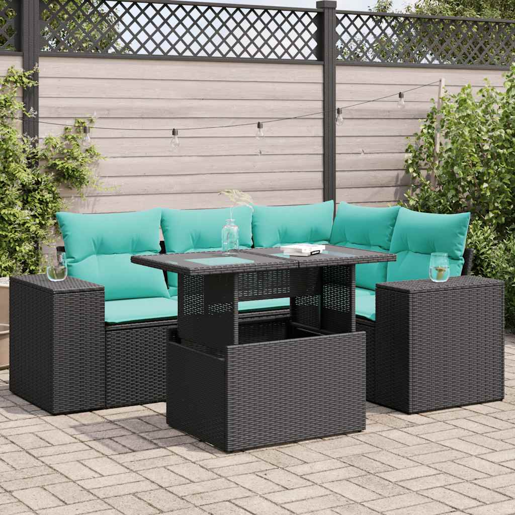 5-Teiliges Gartensofa-Set Mit Kissen, Es Polyrattan