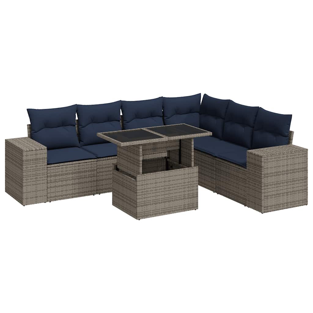 7-Tlg. Garten-Sofagarnitur Mit Kissen Poly Rattan Akazie