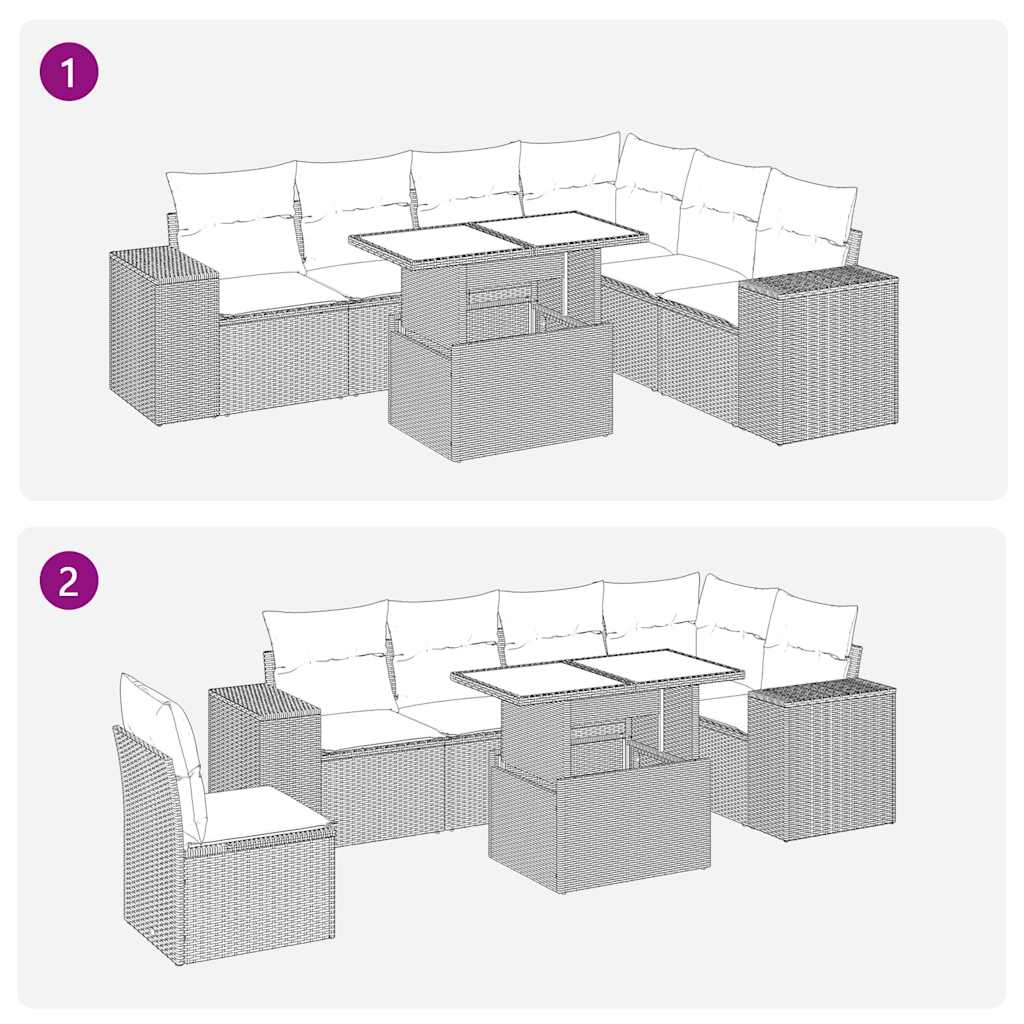 7-Tlg. Garten-Sofagarnitur Mit Kissen Poly Rattan Akazie