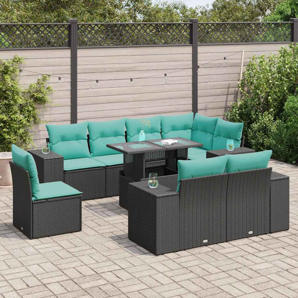 9-Teiliges Gartensofa-Set Mit Kissen, Es Polyrattan