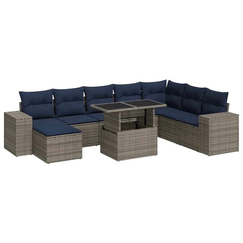 9-Tlg. Garten-Sofagarnitur Mit Kissen Poly Rattan Akazie