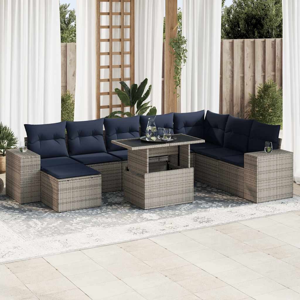 9-Tlg. Garten-Sofagarnitur Mit Kissen Poly Rattan Akazie