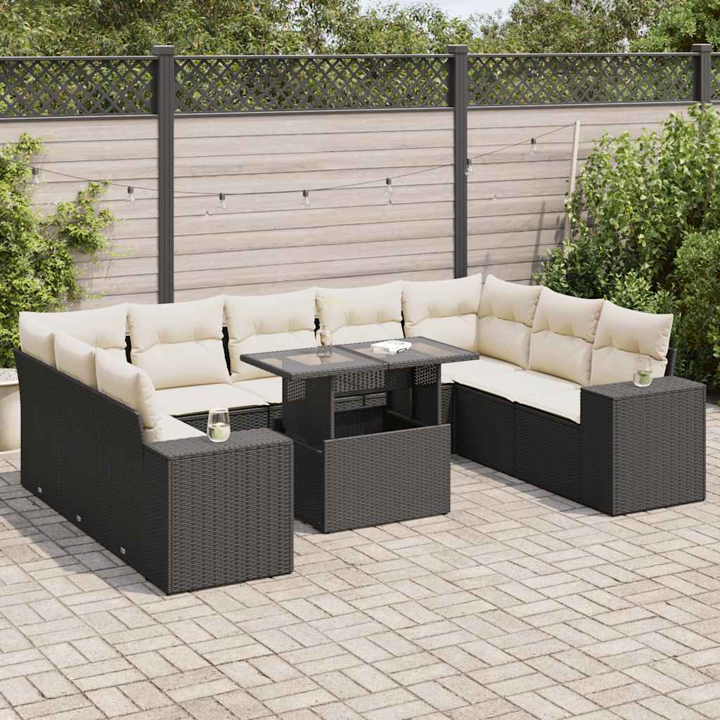 10-Tlg. Garten-Sofagarnitur Mit Kissen Poly Rattan