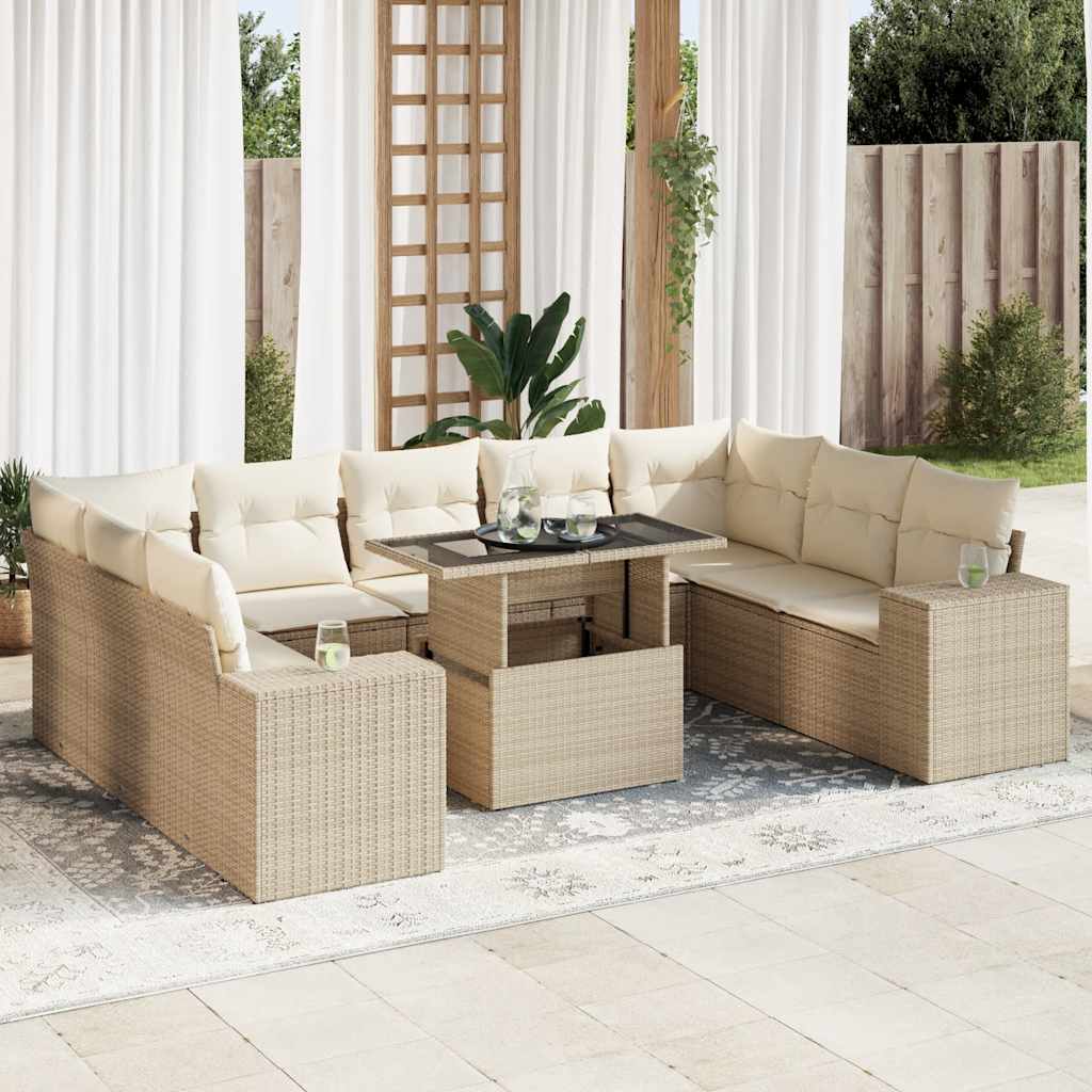 10-Tlg. Garten-Sofagarnitur Mit Kissen Poly Rattan