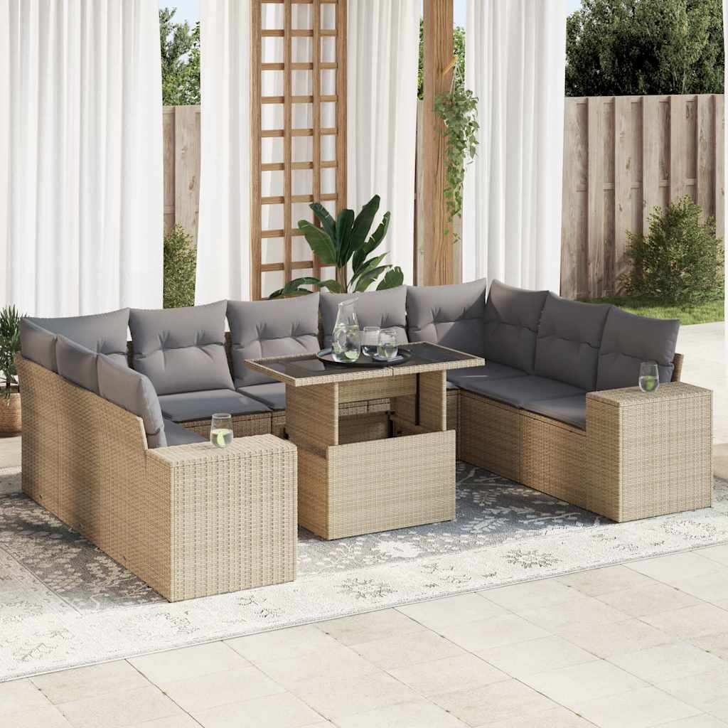 10-Tlg. Garten-Sofagarnitur Mit Kissen Poly Rattan