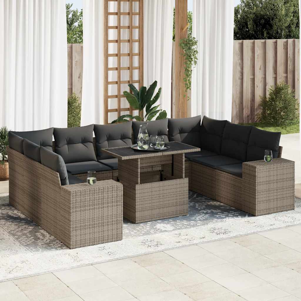 10-Tlg. Garten-Sofagarnitur Mit Kissen Poly Rattan