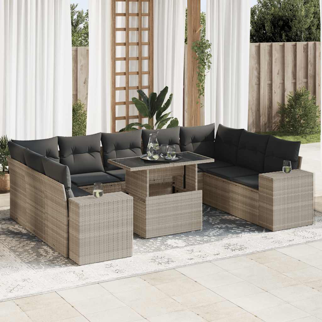 10-Tlg. Garten-Sofagarnitur Mit Kissen Poly Rattan