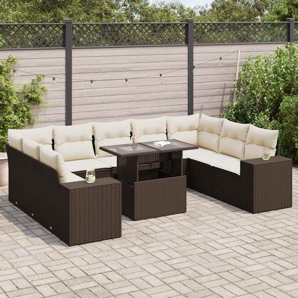 10-Tlg. Garten-Sofagarnitur Mit Kissen Poly Rattan