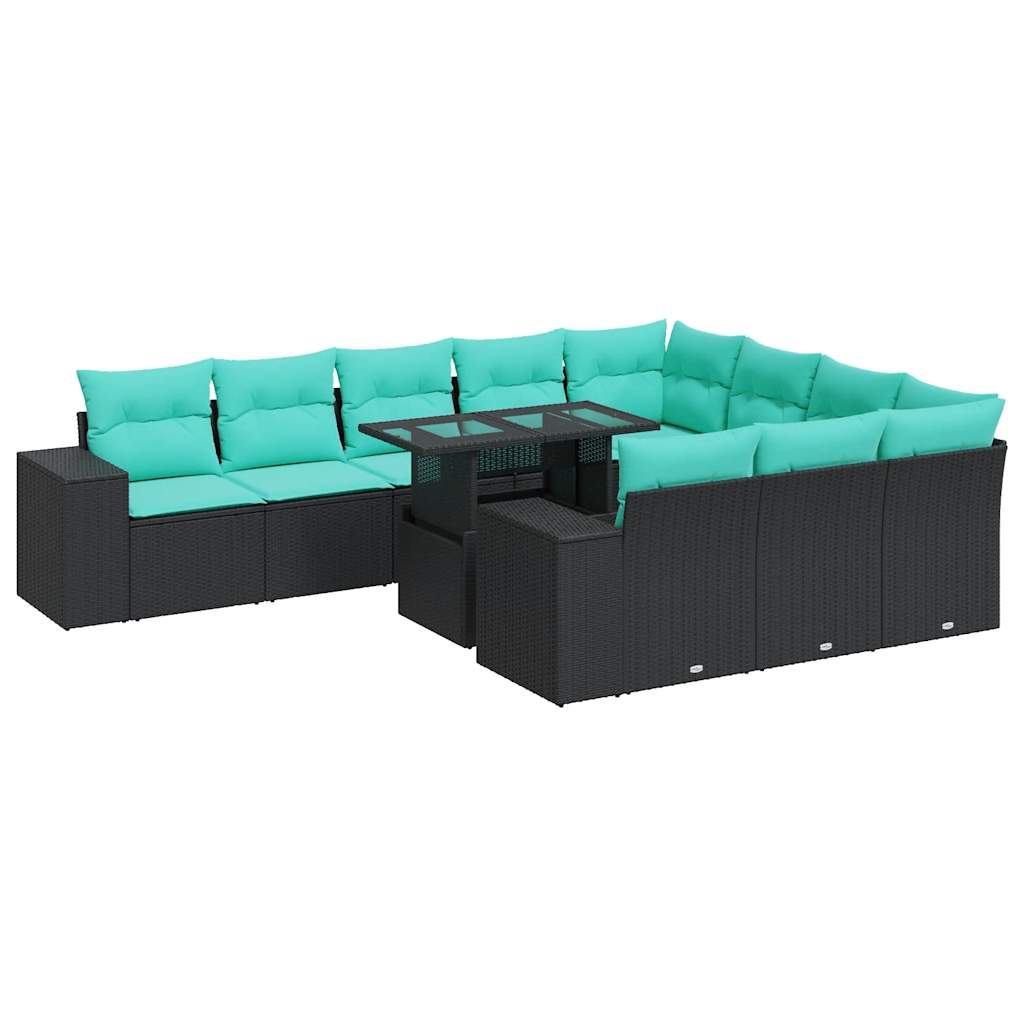 11-Tlg. Garten-Sofagarnitur Mit Kissen Poly Rattan
