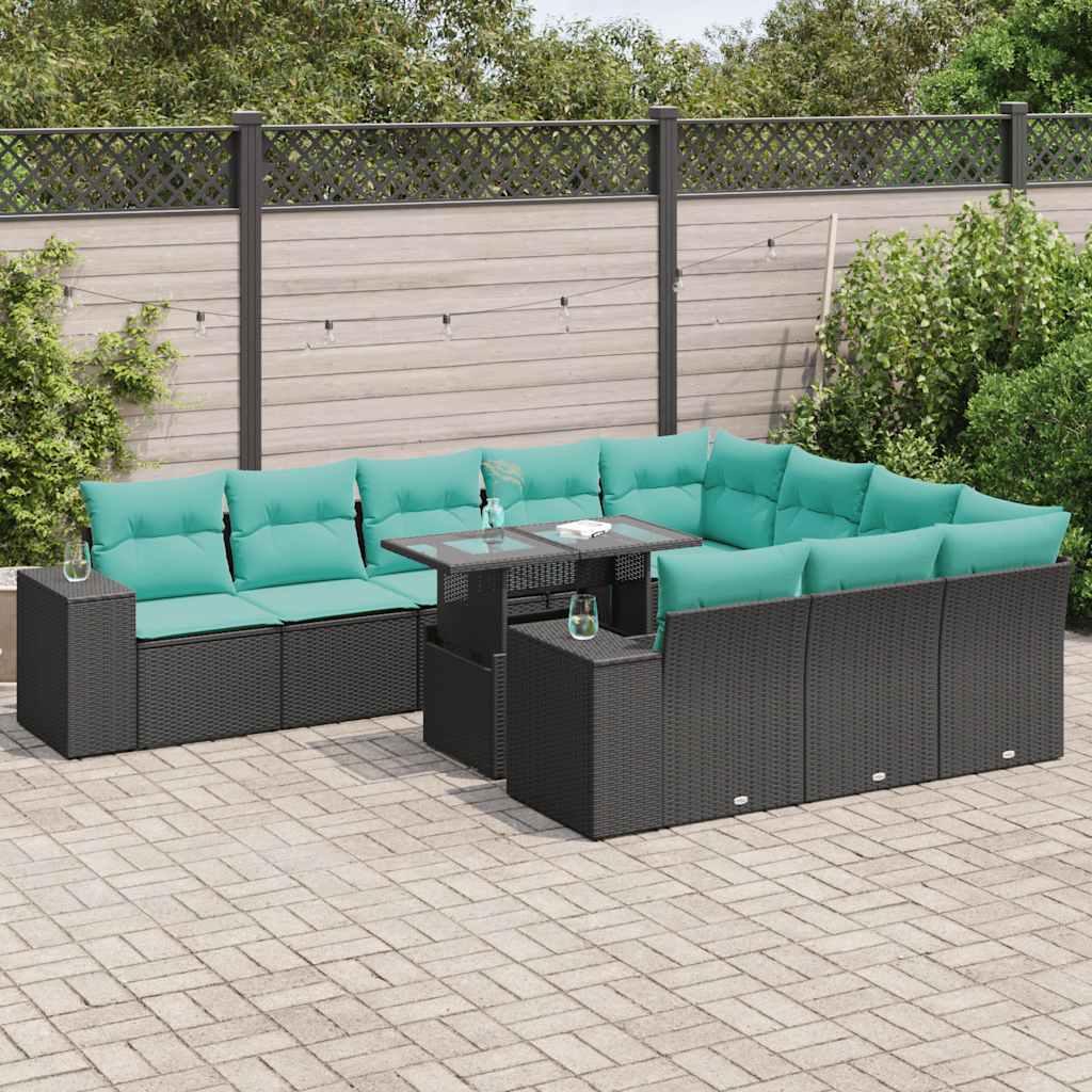 11-Tlg. Garten-Sofagarnitur Mit Kissen Poly Rattan