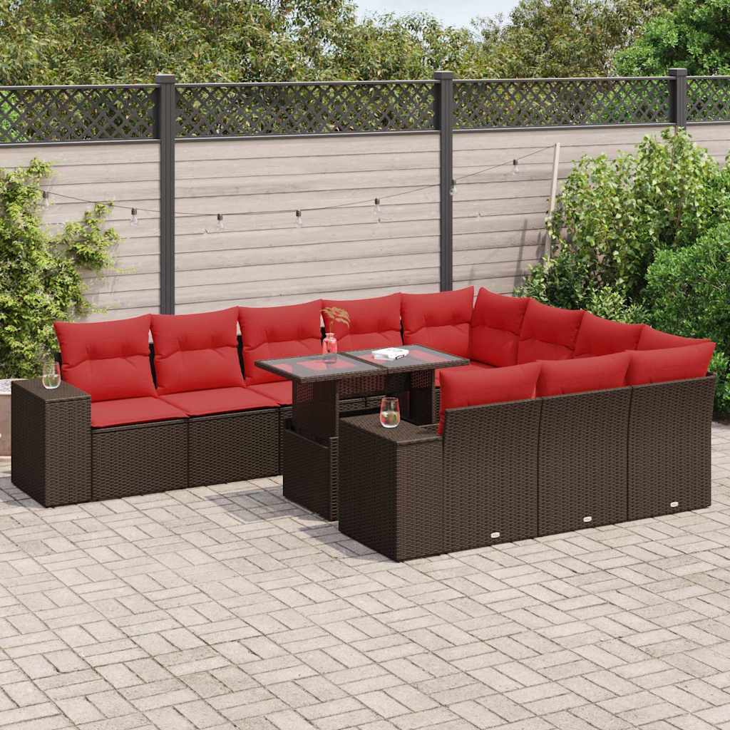 11-Tlg. Garten-Sofagarnitur Mit Kissen Poly Rattan