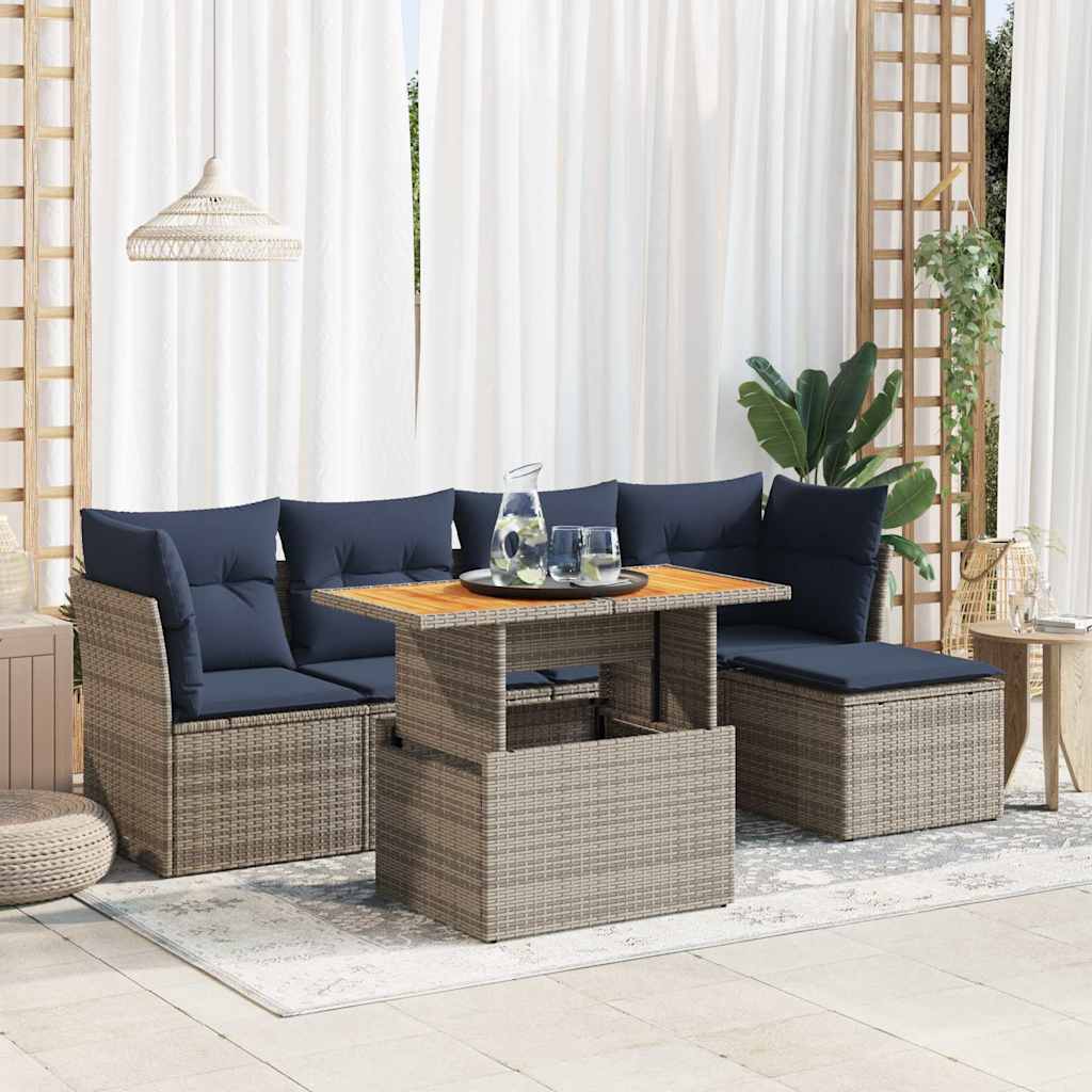 6-Tlg. Garten-Sofagarnitur Mit Kissen Poly Rattan