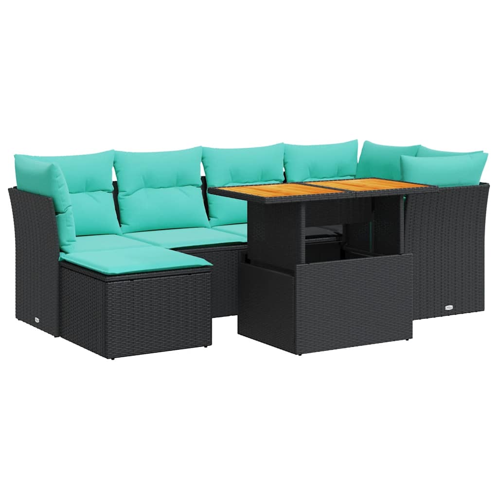 7-Tlg. Garten-Sofagarnitur Mit Kissen Poly Rattan