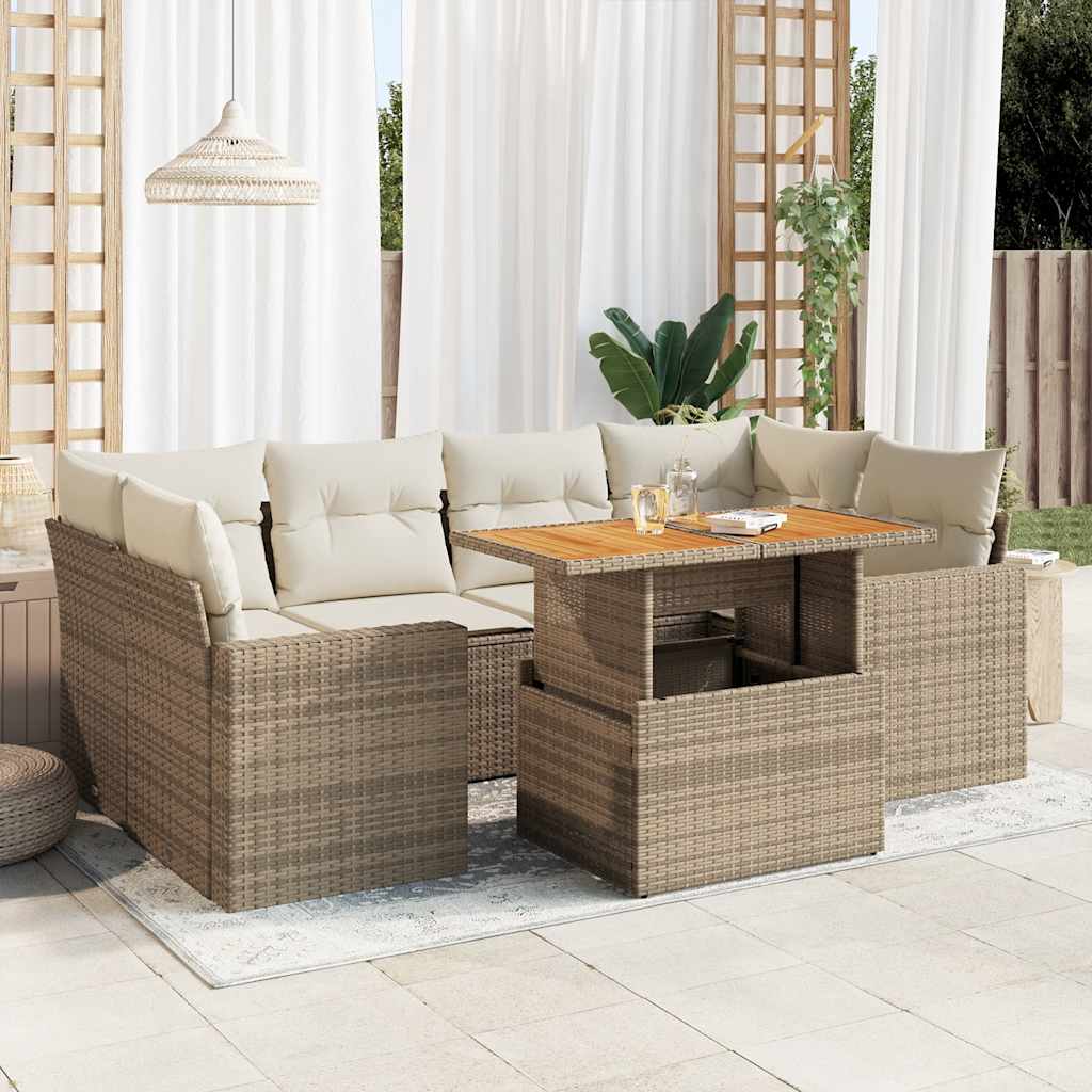 7-Tlg. Garten-Sofagarnitur Mit Kissen Poly Rattan