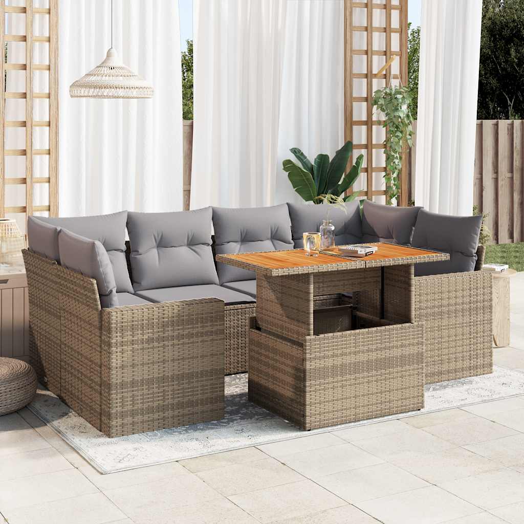 7-Tlg. Garten-Sofagarnitur Mit Kissen Poly Rattan