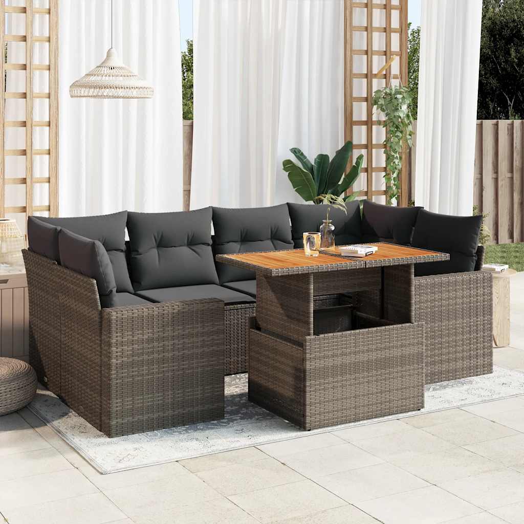 7-Tlg. Garten-Sofagarnitur Mit Kissen Poly Rattan
