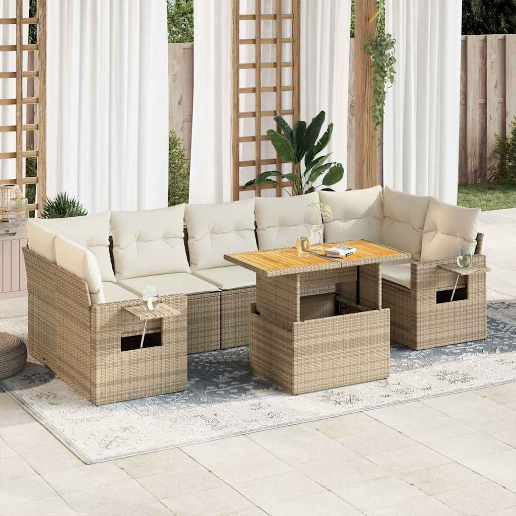 8-Tlg. Garten-Sofagarnitur Mit Kissen Poly Rattan