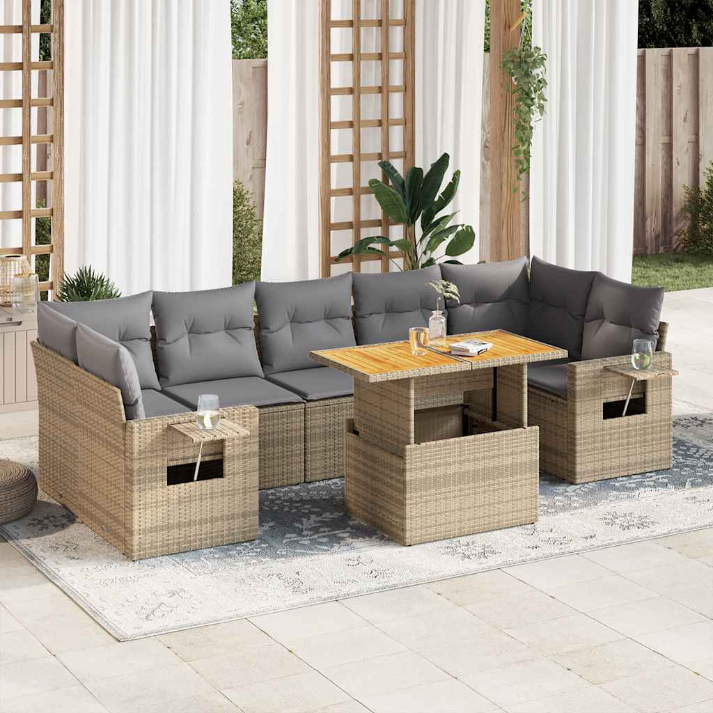 8-Tlg. Garten-Sofagarnitur Mit Kissen Poly Rattan