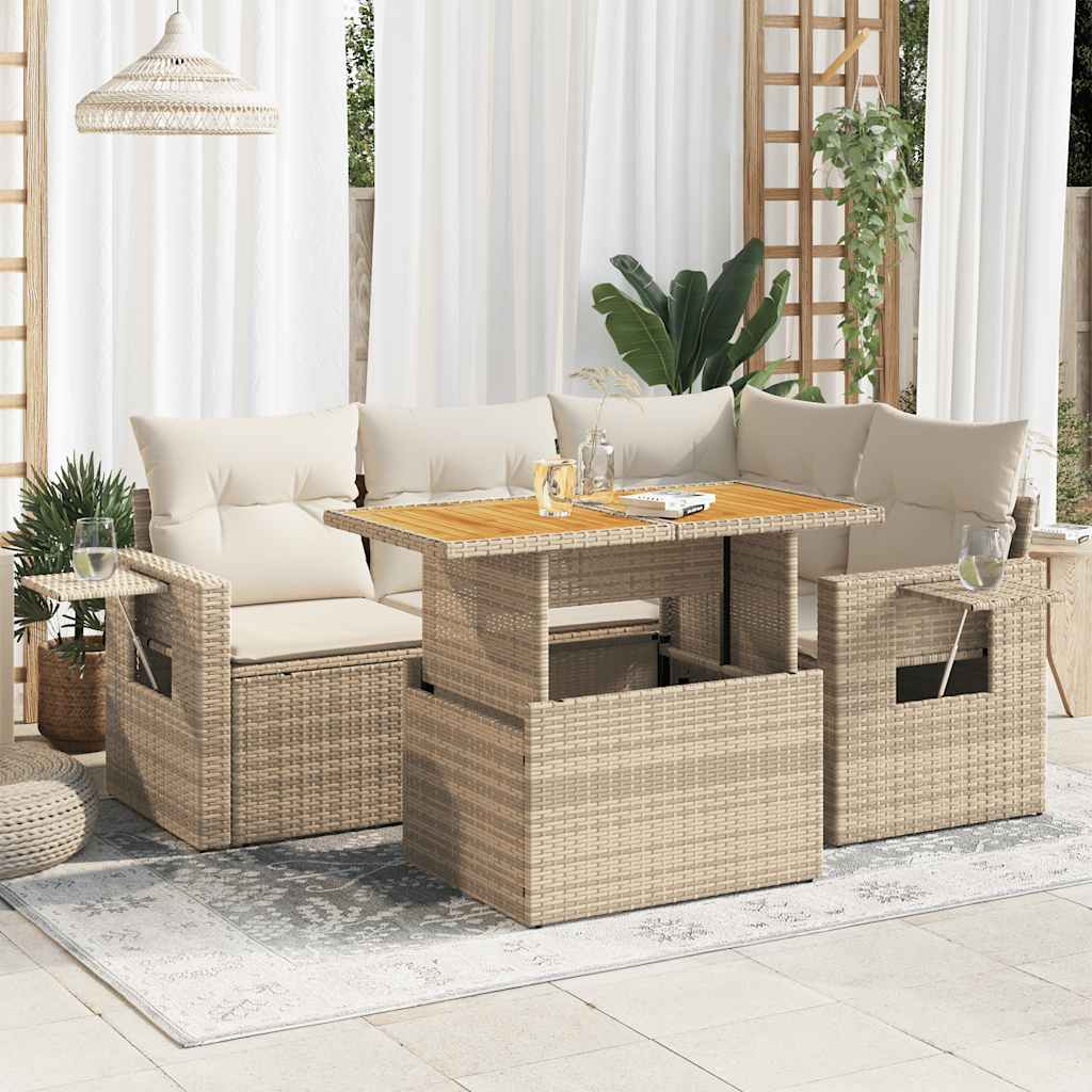 5-Tlg. Garten-Sofagarnitur Mit Kissen Poly Rattan