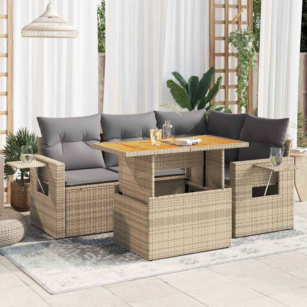 5-Tlg. Garten-Sofagarnitur Mit Kissen Poly Rattan
