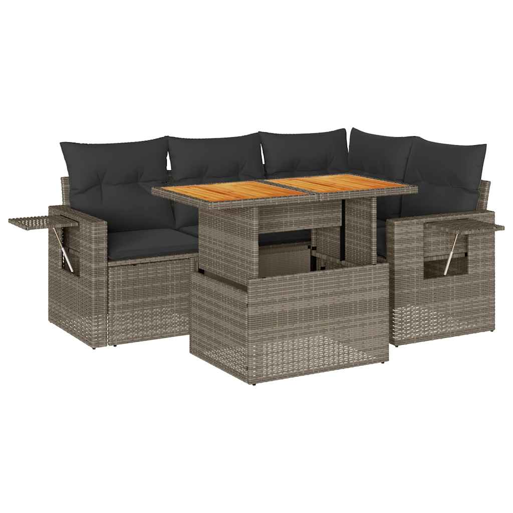 5-Tlg. Garten-Sofagarnitur Mit Kissen Poly Rattan