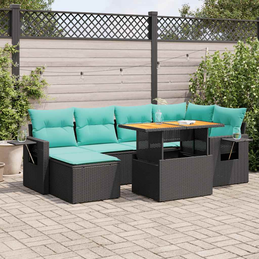 7-Tlg. Garten-Sofagarnitur Mit Kissen Poly Rattan