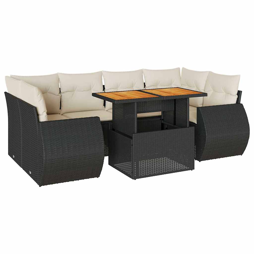 7-Tlg. Garten-Sofagarnitur Mit Kissen Schwarz Poly Rattan